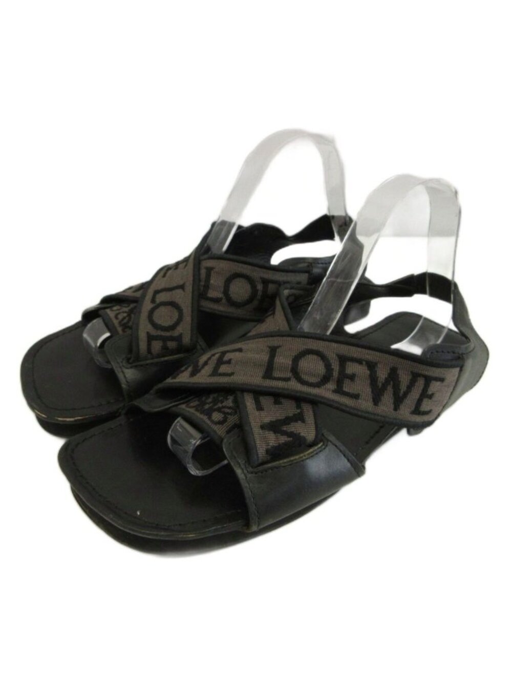 Loewe Jacquard Criss Cross Sandals Leather Anagram Logo Strap Black 42
